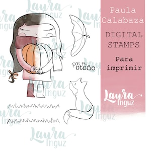 Sello Digital PAULA CALABAZA para IMPRIMIR. Scrapbooking y cardmaking, tarjetería, manualidades para adultos y niños. Laura Inguz