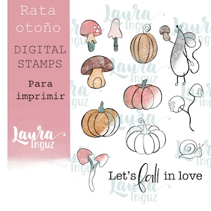 Sello Digital RATA OTOÑO para IMPRIMIR. Scrapbooking y cardmaking, tarjetería, manualidades para adultos y niños. Laura Inguz