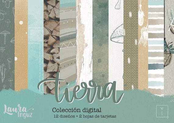 DIGITAL Papers COLLECTION, EARTH. Decorated papers for printing. Scrapbooking, card shop, Mixed Media. Laura Inguz