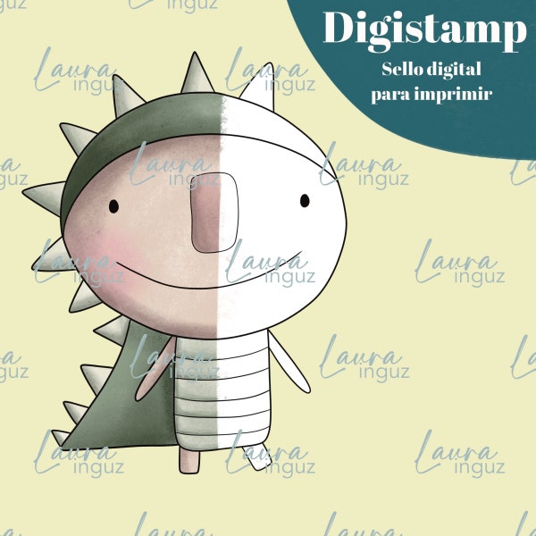 DRAGON BUDDY Digital Stamp to PRINT. Digistamp for Scrapbooking and cardmaking for adults and children. Digistamp By Laura Inguz
