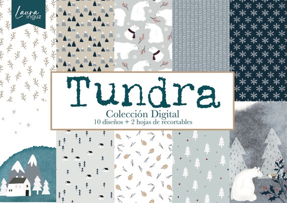 TUNDRA COLLECTION of DIGITAL Papers. Decorated papers to print. Scrapbooking, card making, Mixed Media. Laura Inguz