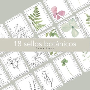 18 Sellos Botánicos. Cliparts EPHEMERA en JPG y PNG para imprimir. Junk Journal, Scrapbook, Tarjetería, Art Journal, Mix Media. Laura Inguz
