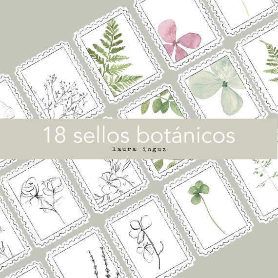 18 Botanical Seals. EPHEMERA Cliparts in JPG and PNG to print. Junk Journal, Scrapbook, Cards, Art Journal, Mix Media. Laura Inguz