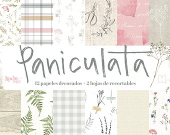 COLECCIÓN de Papeles DIGITAL PANICULATA. Papeles decorados para imprimir. Scrapbooking, tarjetería, Mixed Media. Laura Inguz