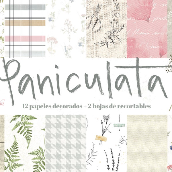 COLECCIÓN de Papeles DIGITAL PANICULATA. Papeles decorados para imprimir. Scrapbooking, tarjetería, Mixed Media. Laura Inguz