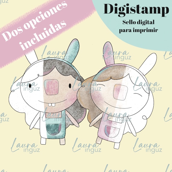 BUDDY RABBIT Digital Stamp to PRINT. Digistamp for Scrapbooking and cardmaking for adults and children. Digistamp By Laura Inguz