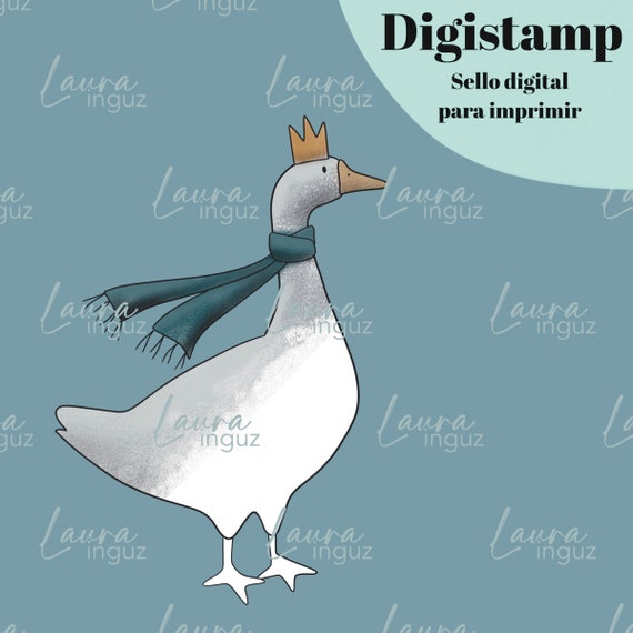 GOOSE Digital Stamp to PRINT Winter and Christmas. Scrapbooking and cardmaking for adults and children. Digistamp By Laura Inguz