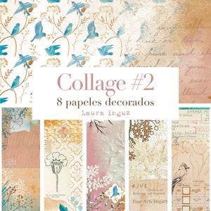 Collage Collection #2 mit 8 dekorierten Papieren zum Ausdrucken. Scrapbooking, Kartengestaltung, Journaling. Laura Inguz