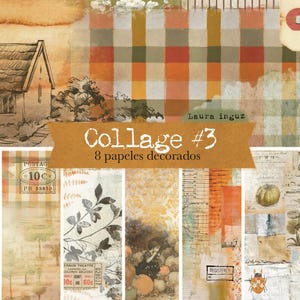 Colección Collage #3 con 8 Papeles decorados digitales para imprimir. Scrapbooking, Junk Journal. Laura Inguz