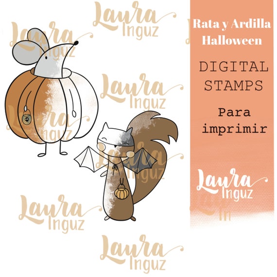 Digital Stamp RAT and SQUIRREL Halloween to PRINT. Scrapbooking and cardmaking for adults and children. Digistamp By Laura Inguz