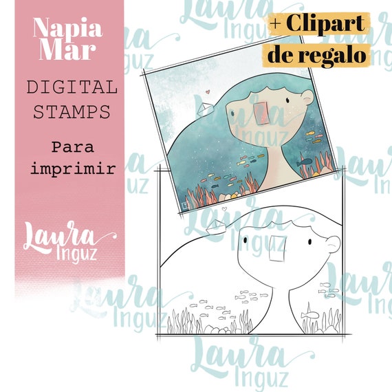 Napia Mar Digital Stamp + GIFT Clipart to PRINT. Scrapbooking and cardmaking for adults and children. Digistamp By Laura Inguz