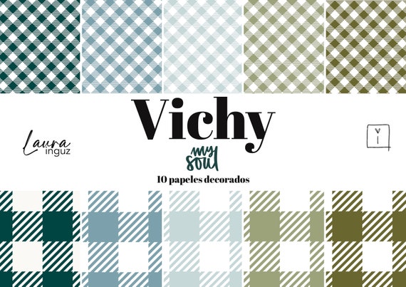 Vichy MY SOUL. 10 Vichy decorated papers in two sizes and 5 colors for Scrapbooking, Cardmaking, Mixed Media. Laura Inguz