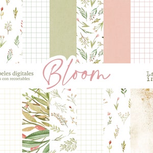 Colección Digital Bloom 16 Papeles decorados + Recortables para imprimir. Scrapbooking, Card Making, Journaling. Laura Inguz