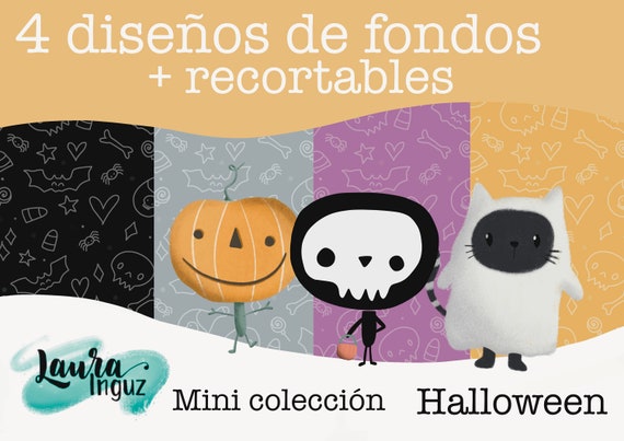 Mini DIGITAL COLLECTION of decorated papers to print from HALLOWEEN for Scrapbooking, cards, crafts. Laura Inguz