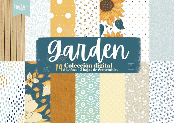 GARDEN COLLECTION of DIGITAL Papers. Decorated papers to print. Scrapbooking, card making, Mixed Media. Laura Inguz