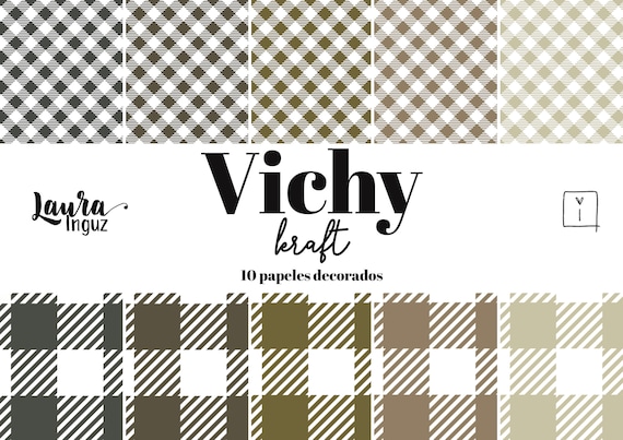 Vichy KRAFT. 10 Vichy decorated papers in two sizes and brown colors for Scrapbooking, Cardmaking, Mixed Media. Laura Inguz