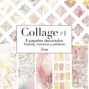 Collezione Collage #1 Carte digitali decorate da stampare in formato A4. Scrapbooking, creazione di cartoline, diario d'arte, tecnica mista. Laura Ingus