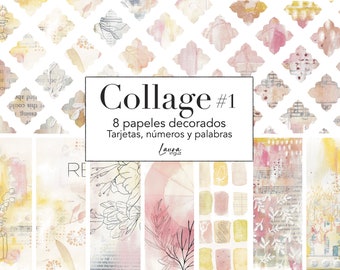 Collage #1 Colección Papeles digitales decorados para imprimir en A4. Scrapbooking, tarjetería, Art Journal, Mixed Media. Laura Inguz