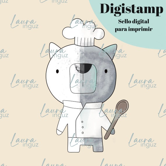 GATO CHEF Digital Stamp to PRINT. Digistamp for Scrapbooking and cardmaking for adults and children. Digistamp By Laura Inguz