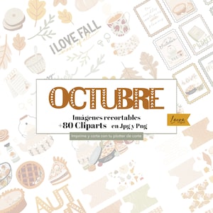 OTTOBRE + 80 Clipart da stampare, tagliare e utilizzare con il plotter. Cancelleria, album per ritagli, cartoline, diario d'arte, tecnica mista. Laura Ingus
