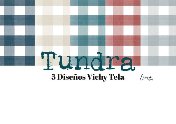 VICHY FABRIC Tundra. 5 Vichy decorated papers in 5 colors for Scrapbooking, Cardmaking, Mixed Media. Laura Inguz