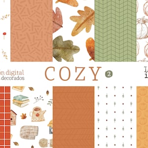 COZY Digital Collection 2 10 Decorated papers to print. Scrapbook, Card Making, Journal. Laura Inguz image 1