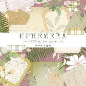 Più di 60 clipart EPHEMERA in JPG e PNG da stampare. Diario spazzatura, Scrapbooking, Creazione di cartoline, Diario d'arte, Mix Media. Laura Ingus