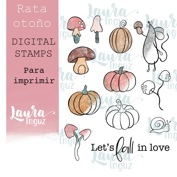 DIGITAL Seal RATA OTOÑO to PRINT. Scrapbooking and cardmaking, carding, crafts for adults and children. Laura Inguz