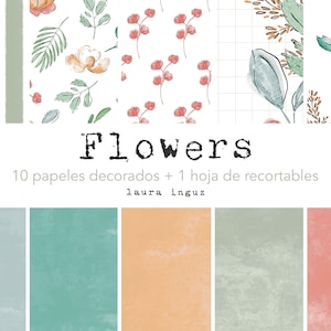Scrapbooking Flowers Set 10 carte decorate jpg + ritagli. Per scrapbooking, creazione di cartoline, diari artistici, supporti misti. Laura Ingus