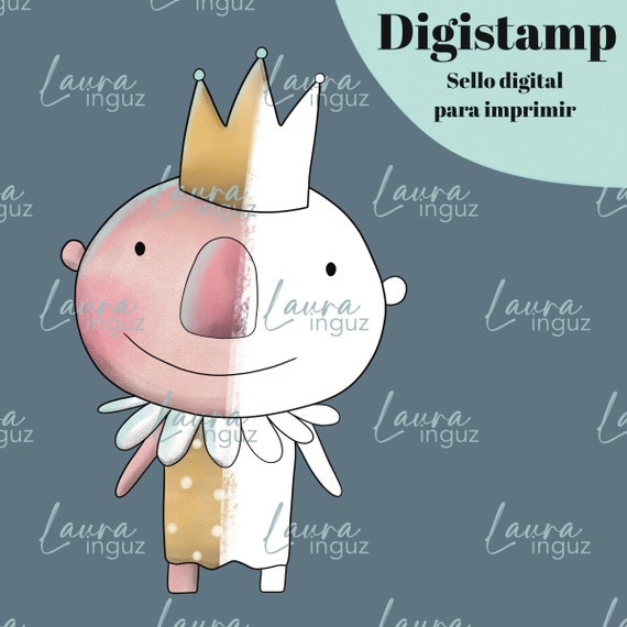 CROWN BUDDY Digital Stamp to PRINT. Digistamp for Scrapbooking and cardmaking for adults and children. Digistamp By Laura Inguz