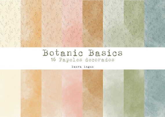 Botanic Basics Scrapbooking Set. 16 decorated digital papers. Scrapbooking, card making, Art Journal, Mixed Media. Laura Inguz