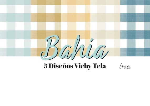 VICHY FABRIC Bahia. 5 Vichy decorated papers in 5 colors for Scrapbooking, Cardmaking, Mixed Media. Laura Inguz