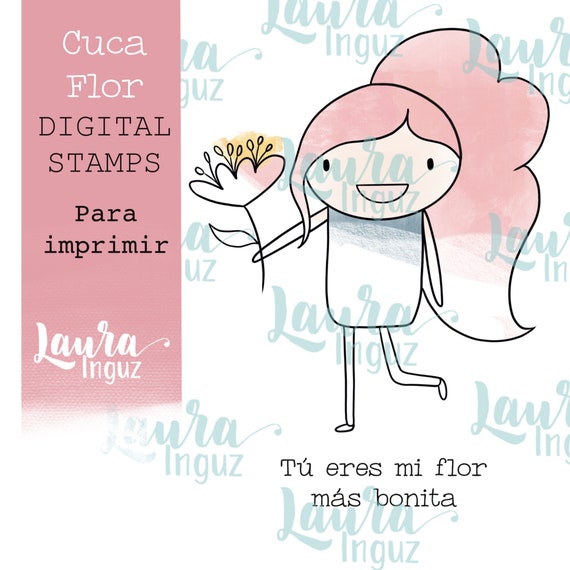 CUCA FLOR Digital Stamp to PRINT. Scrapbooking and cardmaking for adults and children. Digistamp By Laura Inguz