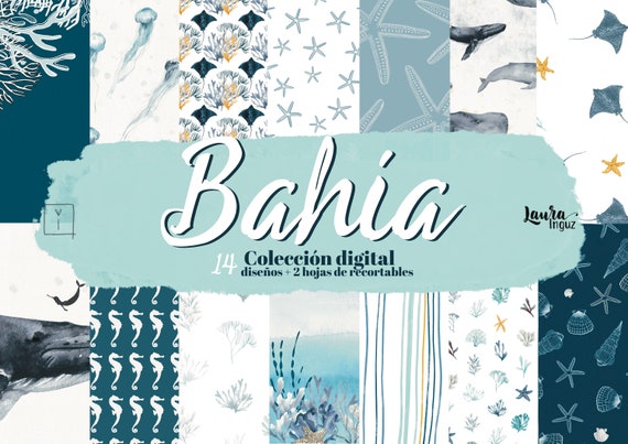 COLLECTION of BAHÍA DIGITAL Papers. Decorated papers to print. Scrapbooking, card making, Mixed Media. Laura Inguz