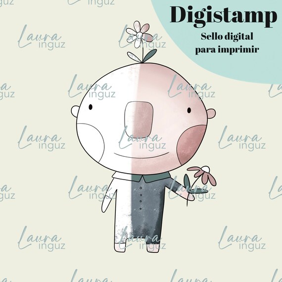 FLOWER BUDDY Digital Stamp to PRINT. Digistamp for Scrapbooking and cardmaking for adults and children. Digistamp By Laura Inguz