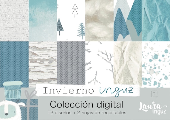 COLLECTION OF DIGITAL PAPERS Winter Inuz, Decorated papers to print for Christmas. Scrapbooking, card shop. Laura Inguz