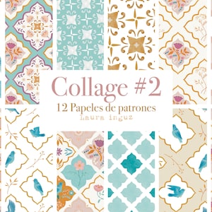 Colección Patrones Collage #2 con 12 Papeles decorados para imprimir. Scrapbooking, Card Making, Journaling. Laura Inguz