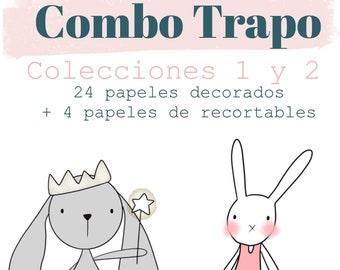 COMBO TRAPO 1 + 2 de Papeles DIGITALES. Papeles decorados para imprimir. Scrapbooking, tarjetería, Mixed Media. Laura Inguz