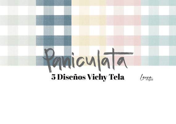 VICHY FABRIC Paniculata. 5 Vichy decorated papers in 5 colors for Scrapbooking, Cardmaking, Mixed Media. Laura Inguz