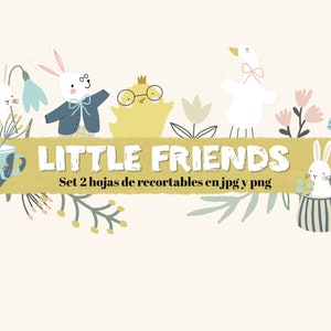 Stellen Sie 24 LITTLE FRIENDS Cliparts zum Ausdrucken und Ausschneiden ein (jpg und png). Scrapbooking, Kartengestaltung, Kunsttagebuch, Mixed Media. Laura Inguz