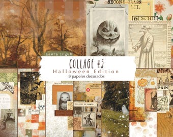 Collage Collection #5 with 8 digital decorated papers to print. Scrapbooking, Junk Journal. Laura Inguz