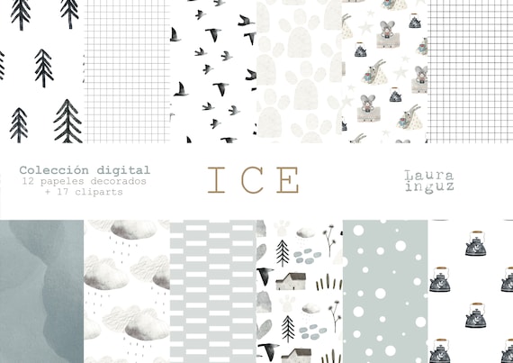 ICE Digital Collection - 12 Decorated Papers to Print. Scrapbook, Card Making, Journal. Laura Inguz