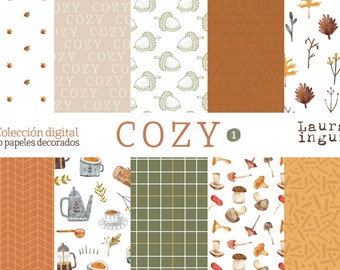 COZY Digital Collection 1- 10 Decorated papers to print. Scrapbook, Card Making, Journal. Laura Inguz