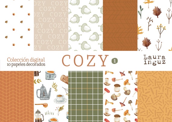 COZY Digital Collection 1- 10 Decorated papers to print. Scrapbook, Card Making, Journal. Laura Inguz