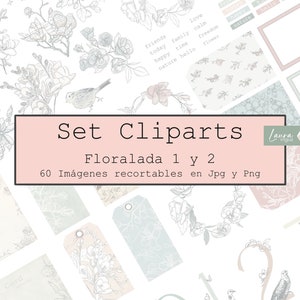 60 clipart floreali da stampare, tagliare e utilizzare con il plotter. Cancelleria, scrapbooking, cartoline, diari d'arte, supporti misti. Laura Ingus