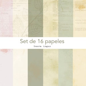 Set Scrapbooking Botánico. 16 Papeles digitales decorados. Scrapbooking, tarjetería, Art Journal, Mixed Media. Laura Inguz