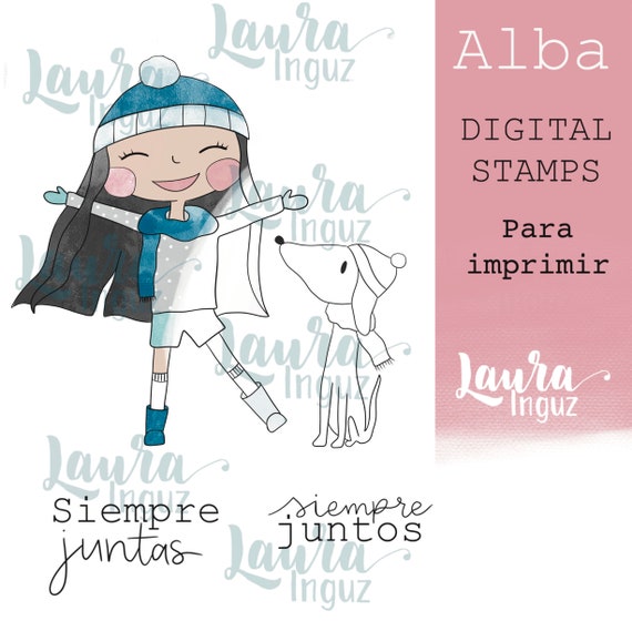 ALBA Digital Stamp to PRINT for Winter and Christmas. Scrapbooking and cardmaking for adults and children. Digistamp By Laura Inguz