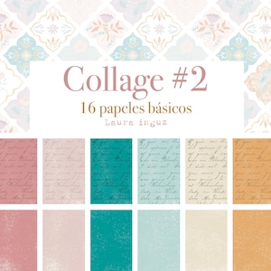 Colección Básicos Collage #2 con 16 Papeles decorados para imprimir. Scrapbooking, Card Making, Journaling. Laura Inguz