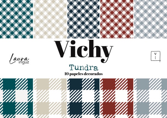 Vichy TUNDRA. 10 Vichy decorated papers in two sizes and 5 colors for Scrapbooking, Cardmaking, Mixed Media. Laura Inguz