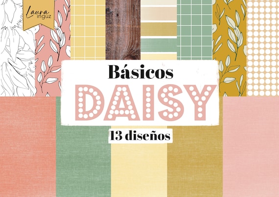 COLLECTION of BASIC DIGITAL Papers Daisy. 13 Decorated papers to print. Scrapbooking, card making, Mixed Media. Laura Inguz